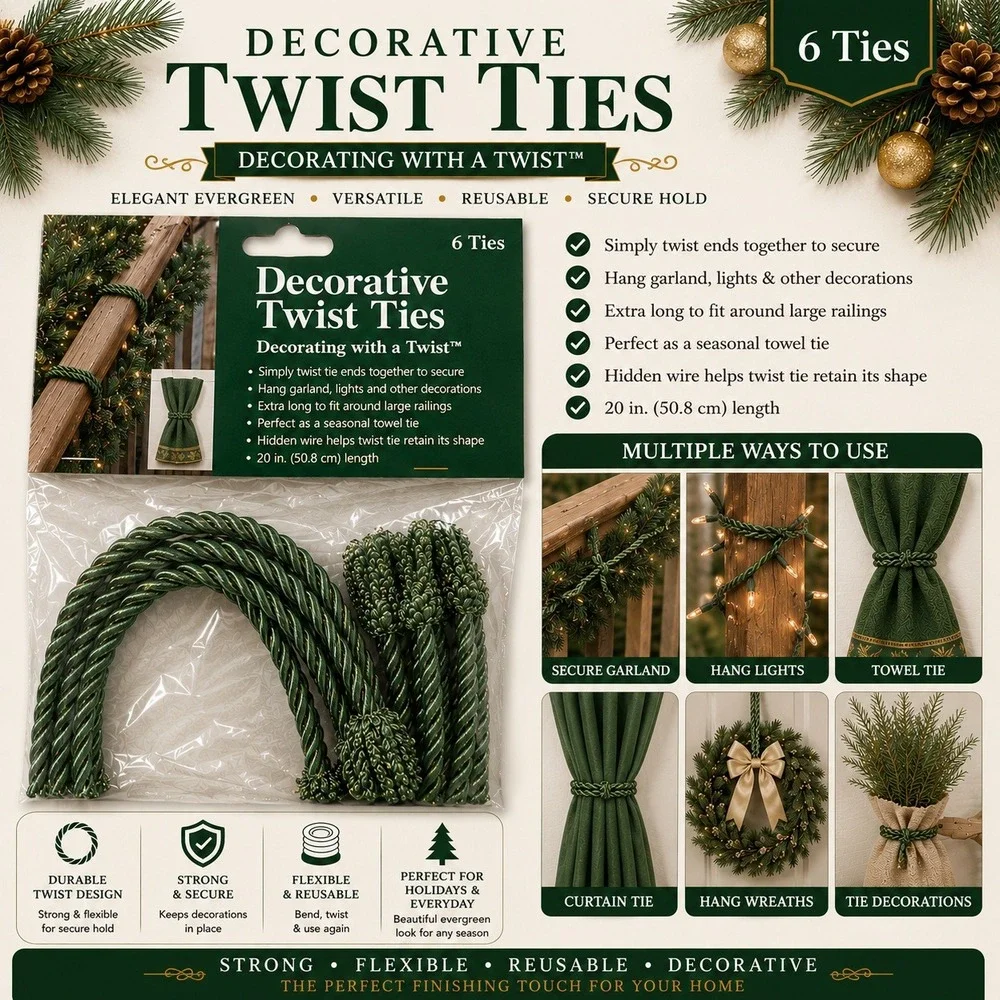 Decorating with‎ a Twist 6 Pack 20in Decorative Twist Ties Evergreen Gold Rope